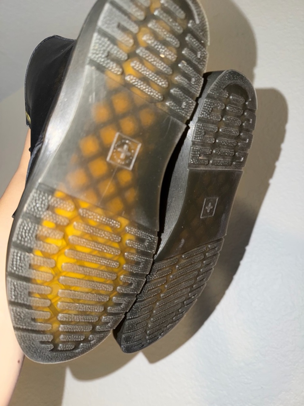 Dr. Martens Black Leather Size 7 Lace-Up Boots with Yellow Stitching - Picture 2 of 6